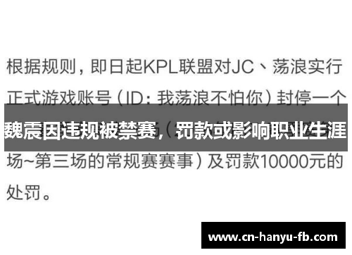 魏震因违规被禁赛，罚款或影响职业生涯